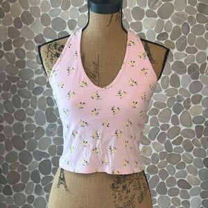 Hollister-co Women's Pink and Yellow Halter